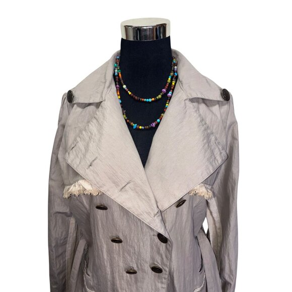 VTG Y2K Anthropologie Hazel Boho Jacket Taupe Lightweight Raw Hems Pockets M #g - Picture 6 of 13